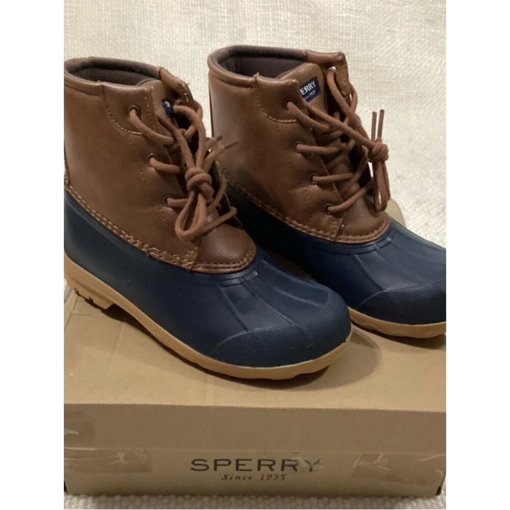 Sperry Kids Navy and Brown Lace-Up Rain Boots